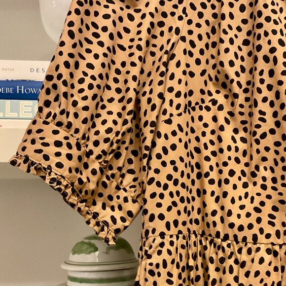 J.Crew - Cheetah Print Tiered Ruffle Cotton Dress+Black Wrap and Earrings - Picture 7 of 8